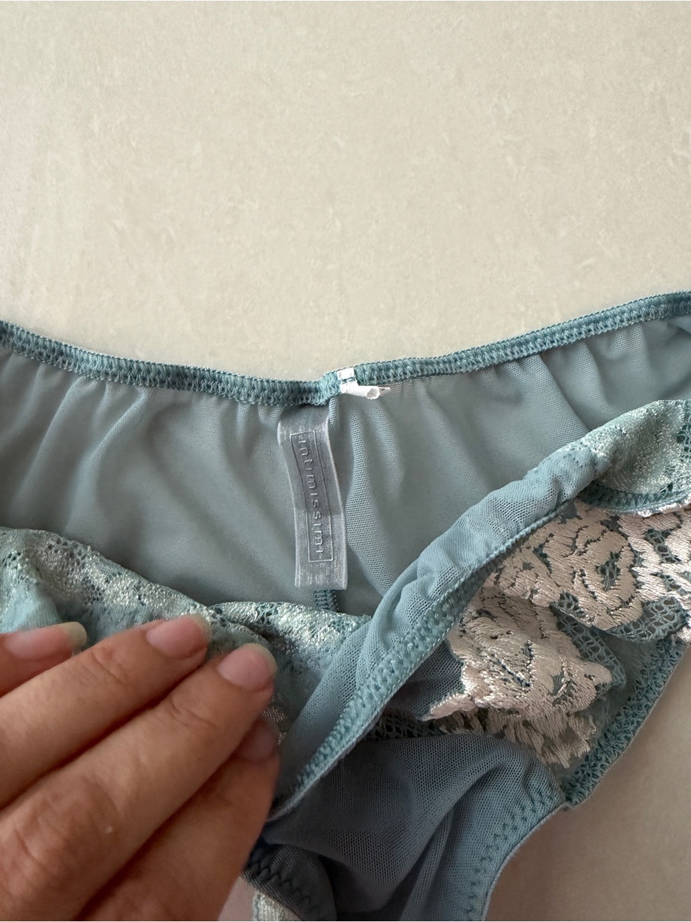intimissimi Dusty Blue Bikini Panty with Ivory Lace - Picture 3 of 4